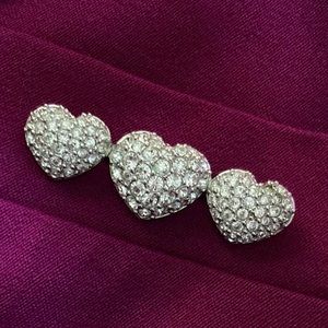Swarovski Three-Heart Rhinestone silver Rhodium Plated brooch 2.5"